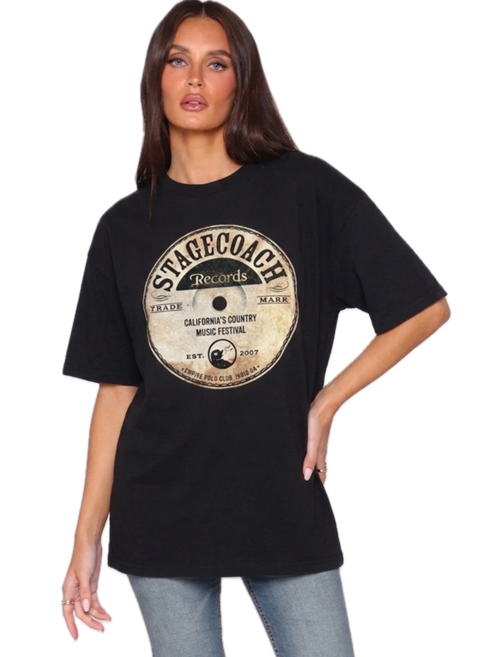 VINTAGE STAGECOACH Records Graphic Black Tee Coachella XL